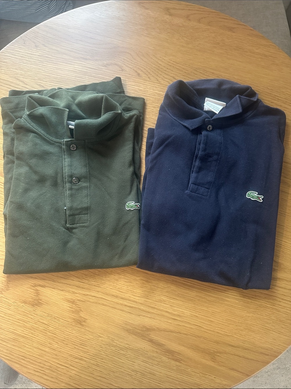 Lacoste Men's Crewneck Polo  - Olive Green & Navy - size 5